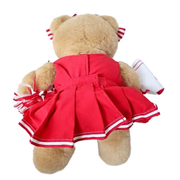 Vintage Build A Bear Cheerleader Bear Red White Cheer Outfit Pom Poms Megaphone - Picture 5 of 6